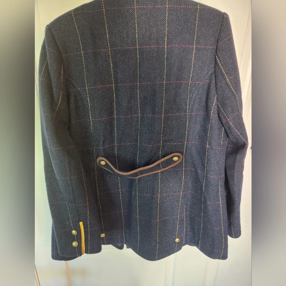 Women's Joules Blue Plaid Herringbone Fieldcoat UK 16/US 12 - Picture 2 of 6